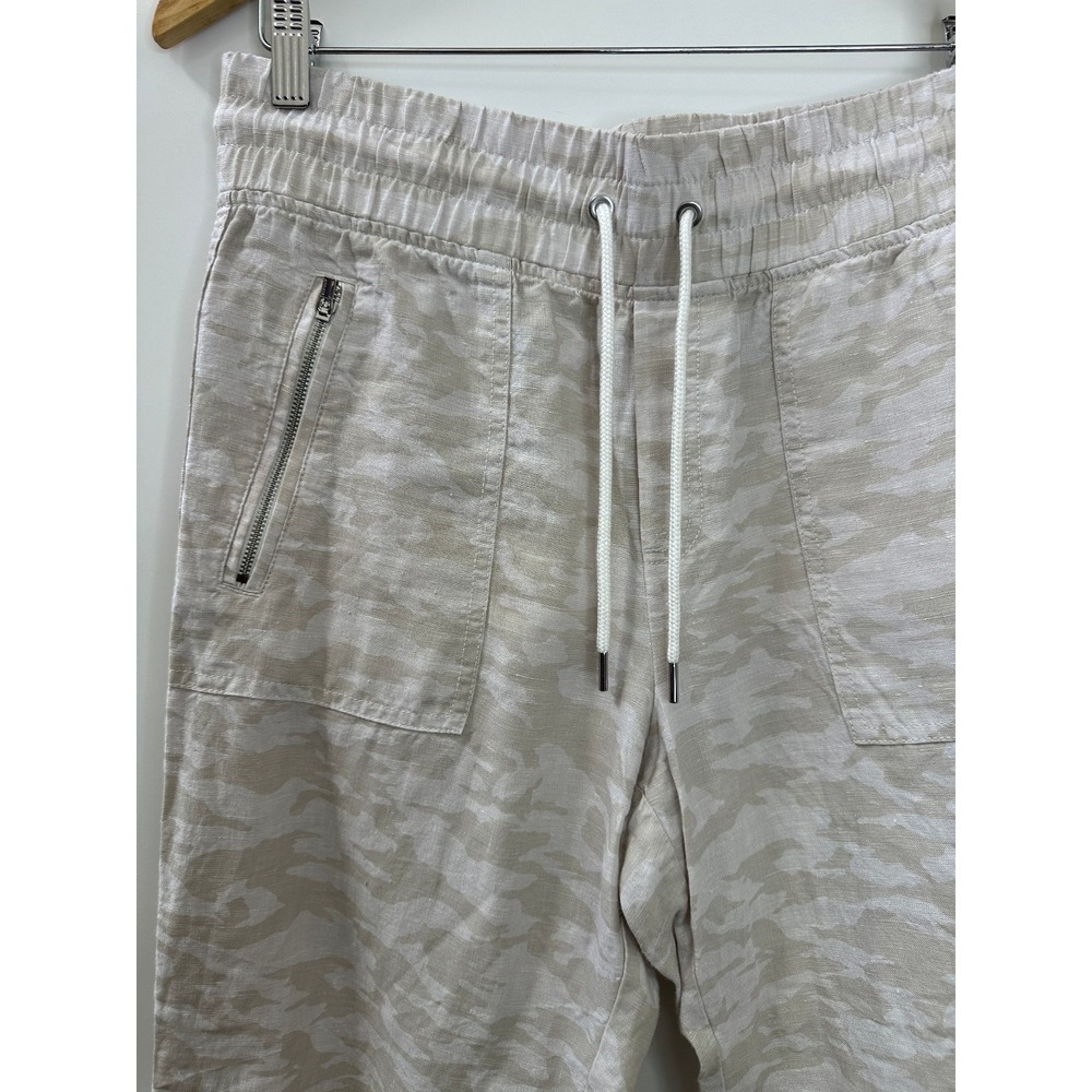 Athleta Cabo Tide 100% Linen Jogger Pants Camo Resort Beach Zip Pockets Size 10 - Picture 4 of 13